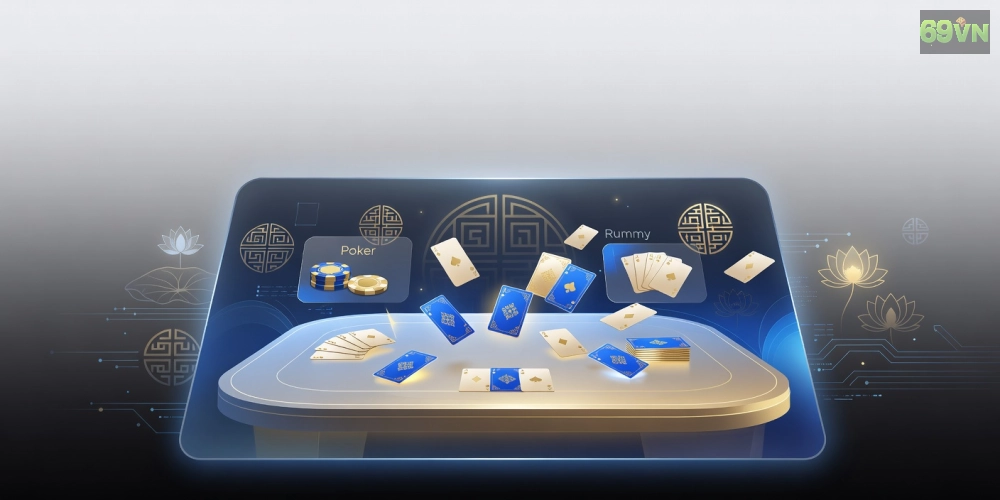 Hình minh họa giao diện nền tảng game bài online 69vn với các trò chơi phổ biến